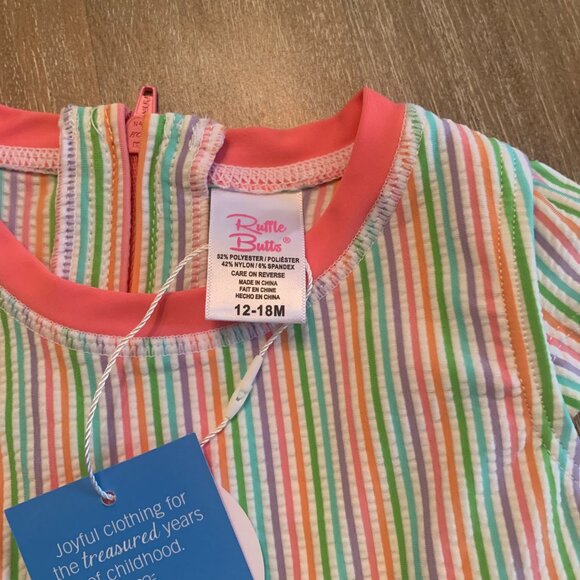 Ruffle Butts 12-18 Months Two Piece Girls Swim Rainbow Seersucker - Picture 2 of 5